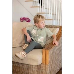 NEW BONJOUR boys striped patch two-piece in green
